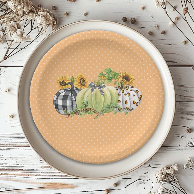 Halloween Pumpkin Sonnenblume Erntedank Kariert Pappteller (Von Creator hochgeladen)