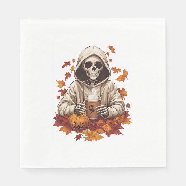 Halloween Pumpkin Spice Skeleton Serviette (Vorderseite)