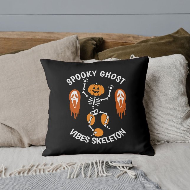 Halloween Pumpkin Spooky Ghost Skeleton Black Kissen (Von Creator hochgeladen)