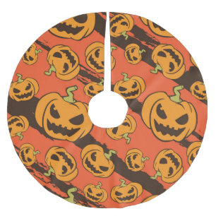 Halloween Pumpkin: Spooky Seamless Pattern Polyester Weihnachtsbaumdecke