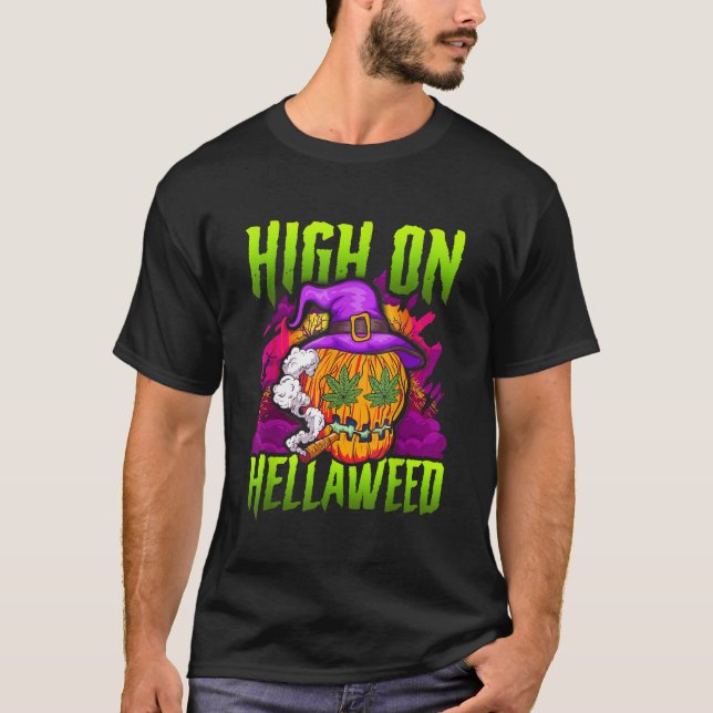 Halloween Pumpkin Stoner Weed Joint Smoking TShirt (Vorderseite)