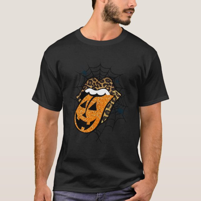 Halloween Pumpkin Tongue and Leopard Lips T-Shirt (Vorderseite)