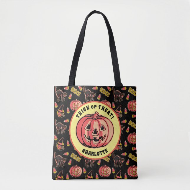 Halloween Pumpkin Trick oder Treat Bag mit Namen (Vorderseite)