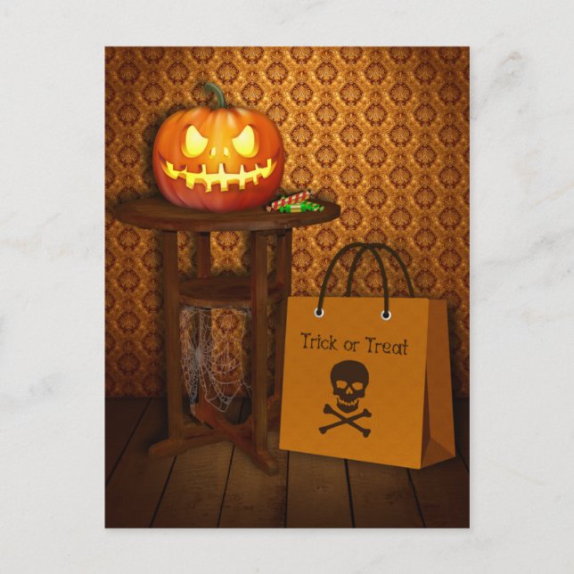 Halloween Pumpkin Trick oder Treat Postkarte (Vorderseite)