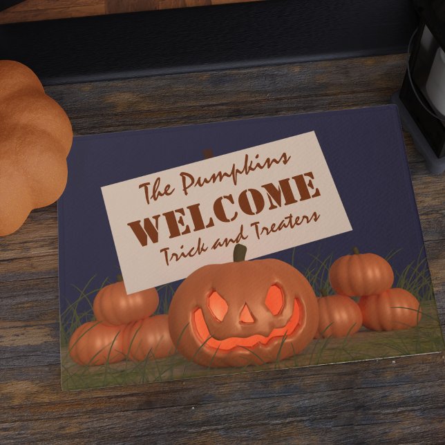 Halloween Pumpkin Trick oder Treat Welcome Doormat Fußmatte (Welcome your trick and treaters with this creepy pumpkin Halloween doormat!)