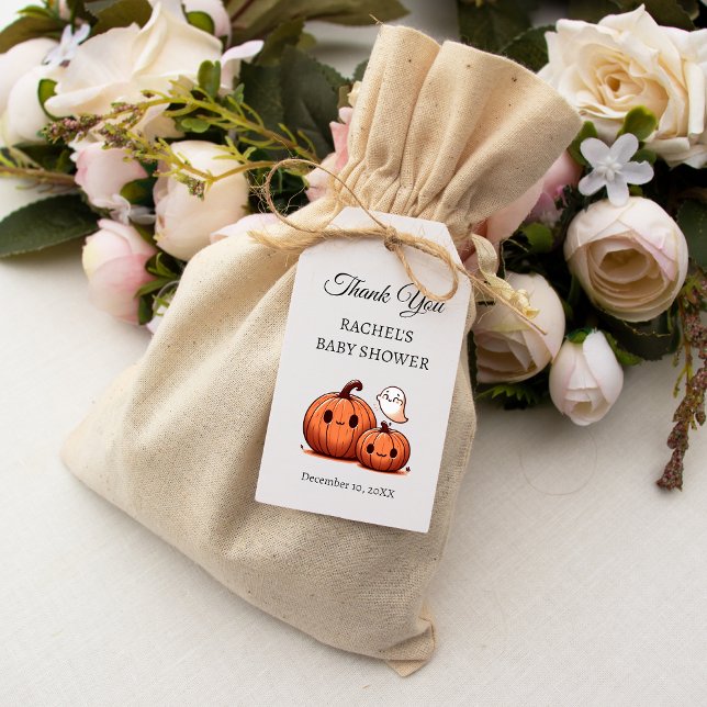 Halloween Pumpkin und Boo | Babydusche Vielen Dank Geschenkanhänger (Pumpkin-Themed Baby Shower Thank You Gift Tags)