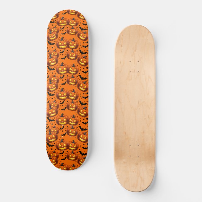 Halloween Pumpkin und Fledermäuse Skateboard (Vorderseite)