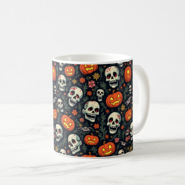 Halloween Pumpkin und Schädel Kaffeetasse (VorderseiteRechts)
