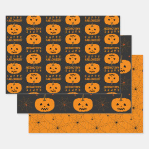 Halloween Pumpkin und Spider Web Paper Sheets Geschenkpapier Set