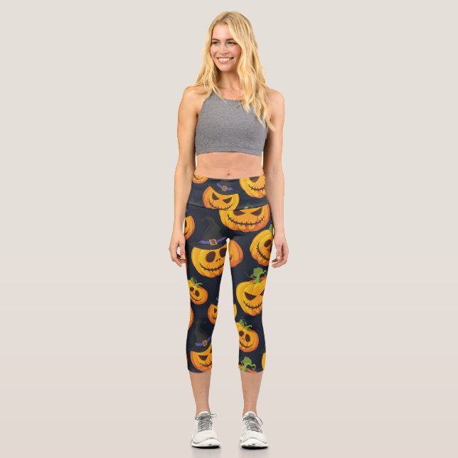 Halloween Pumpkin: Vintages Hexenmuster Capri Leggings (Vorderseite)