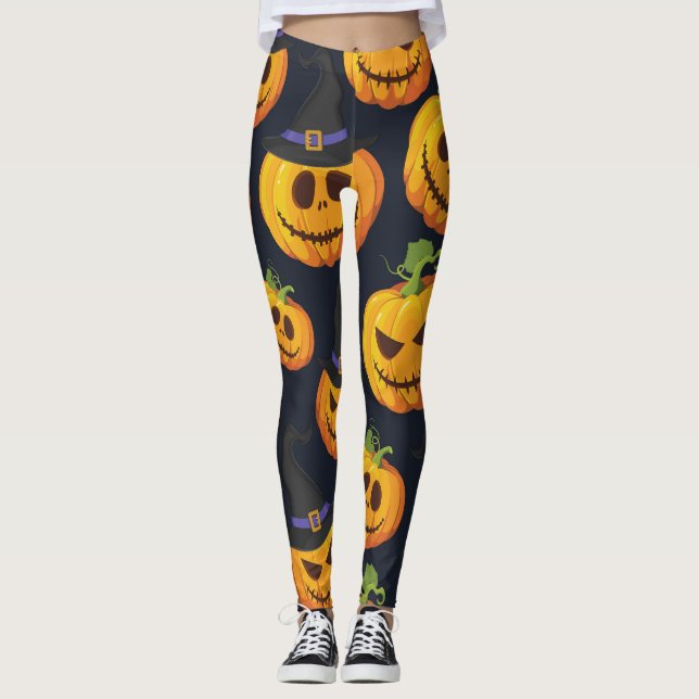 Halloween Pumpkin: Vintages Hexenmuster Leggings (Vorderseite)