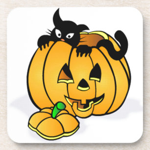 Halloween Pumpkin with Black Cat Untersetzer