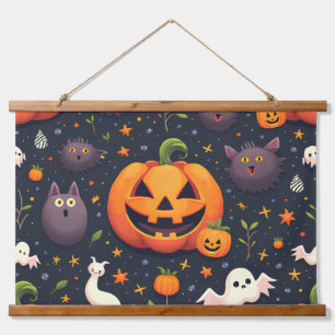 Halloween Pumpkin Wood Topped Wall Tapestes Wandteppich Mit Holzrahmen