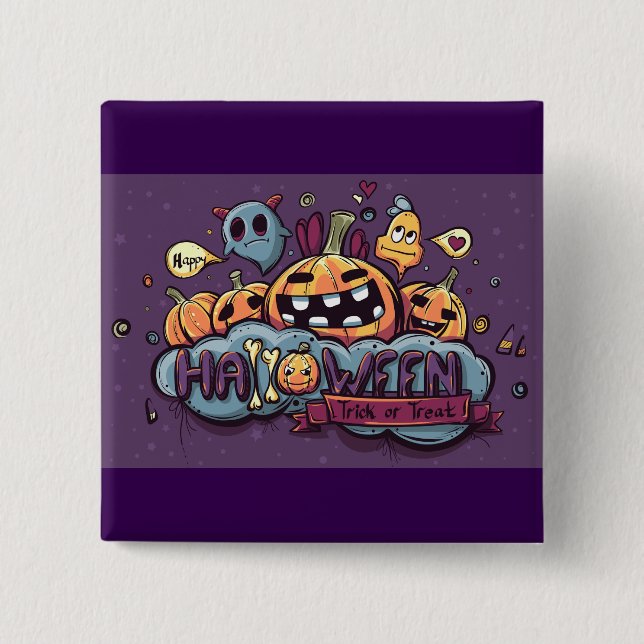 Halloween Pumpkins and Ghosts Trick or Treat Button (Vorderseite)