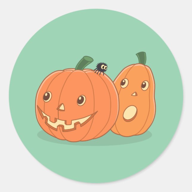 Halloween Pumpkins auf Green Runder Aufkleber (Vorderseite)