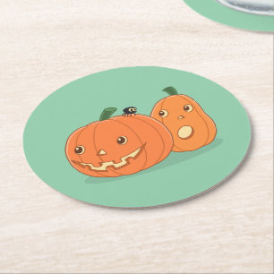 Halloween Pumpkins auf Green Runder Pappuntersetzer