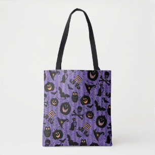 Halloween Pumpkins Bats Skulls Hexenstiefel Lila