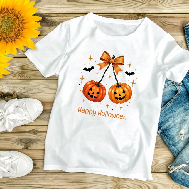 Halloween Pumpkins Coquette Ästhetische Orange Bow T-Shirt (Halloween Pumpkins, Orange Bow Coquette Aesthetic T-shirt for her)
