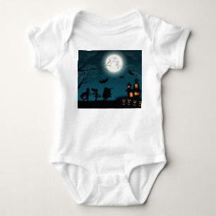 Halloween Pumpkins: Dunkles Schloss, blauer Mond Baby Strampler