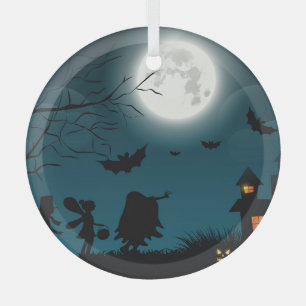 Halloween Pumpkins: Dunkles Schloss, blauer Mond Ornament Aus Glas