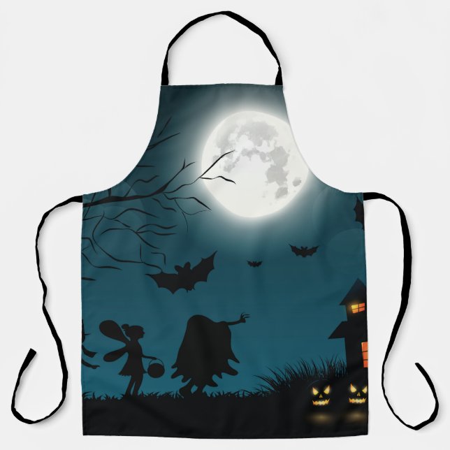 Halloween Pumpkins: Dunkles Schloss, blauer Mond Schürze (Vorderseite)