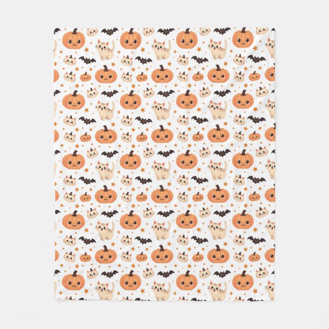 Halloween Pumpkins Fledermäuse Katzen - fröhlich Fleecedecke (Vorderseite)