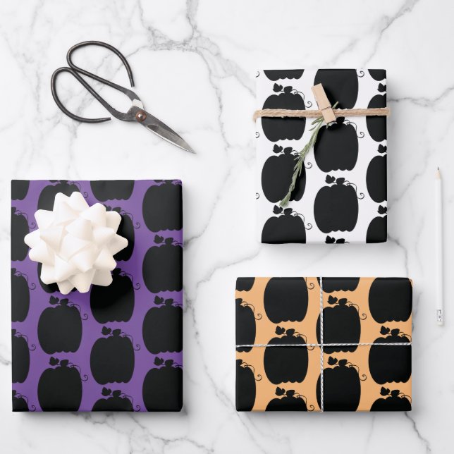 Halloween Pumpkins Handgezogenes Orange Black Lila Geschenkpapier Set (Vorderseite)