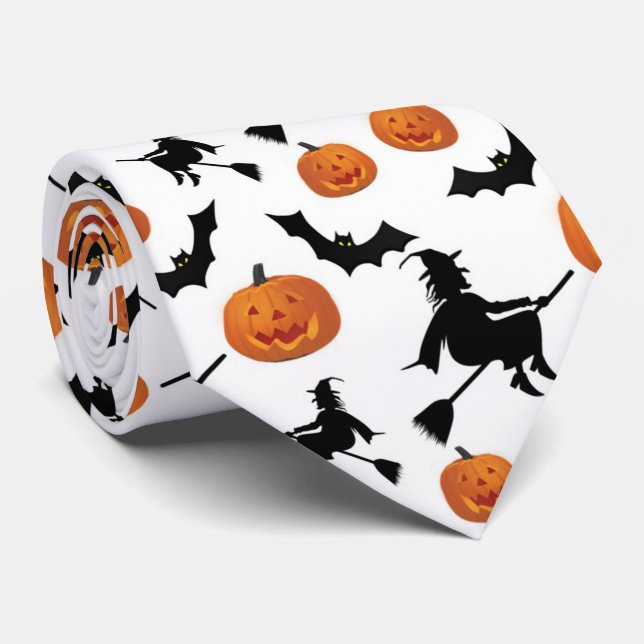 Halloween Pumpkins Hexen und Fledermäuse Krawatte (Gerollt)