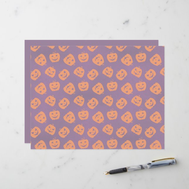 Halloween Pumpkins im Lila Hintergrundemuster (Vorderseite/Rückseite Beispiel)