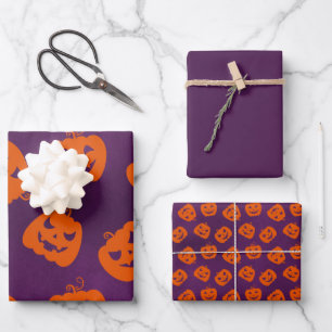 Halloween Pumpkins im Lila Hintergrundemuster Geschenkpapier Set