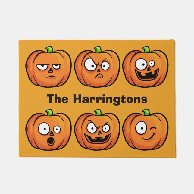 Halloween Pumpkins individuelle Name Türmatte (Vorderseite)