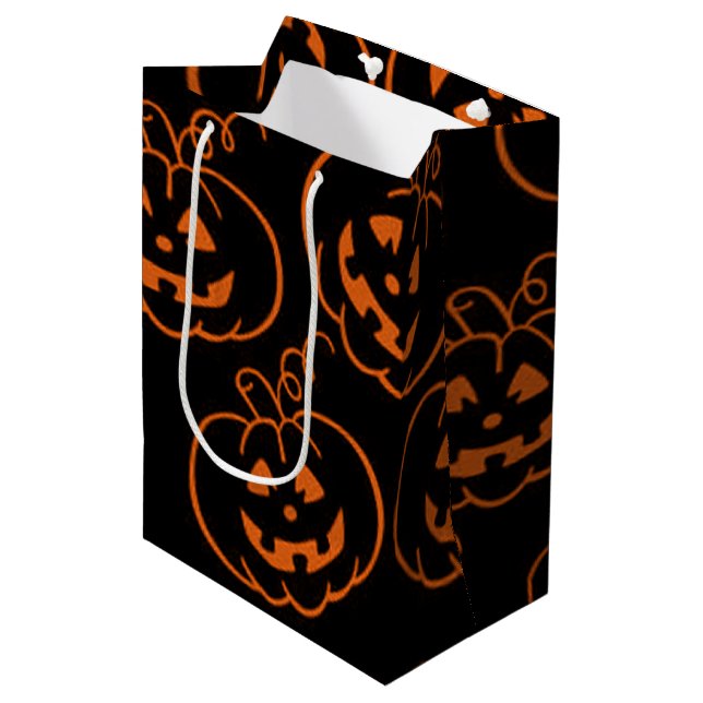 Halloween Pumpkins Jack-O-Lantern-Geschenktasche Mittlere Geschenktüte (Vorderseite Schrägansicht)