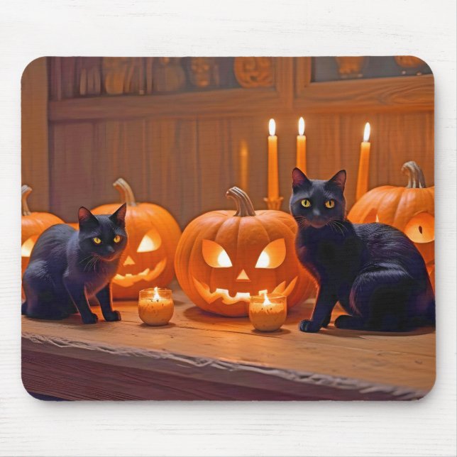 Halloween Pumpkins Katzenjammer Niedlich Spooky Fe Mousepad (Vorne)