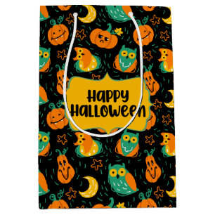 Halloween Pumpkins Moon Owls Geschenktasche Mittlere Geschenktüte