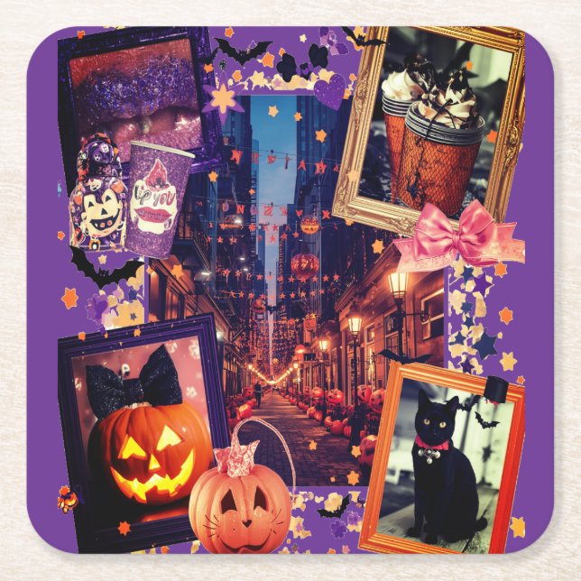 Halloween Pumpkins Niedlich Girly Spooky Rechteckiger Pappuntersetzer (Vorderseite)