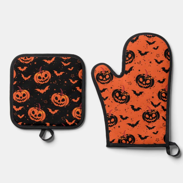 Halloween pumpkins ofenhandschuh & Topflappen-Set (Vorderseite)