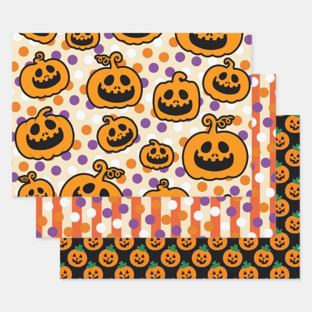 Halloween Pumpkins Orange Black Theme Geschenkpapier Set (Set)