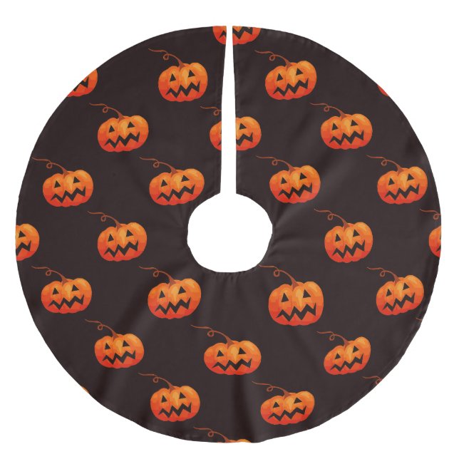 Halloween Pumpkins, Orange Pumpkins Trick oder Tre Polyester Weihnachtsbaumdecke (Vorderseite)