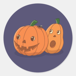 Halloween Pumpkins Pair on Purple Runder Aufkleber