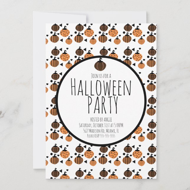 Halloween Pumpkins Pattern Geburtstagsfeier Einladung (Vorderseite)