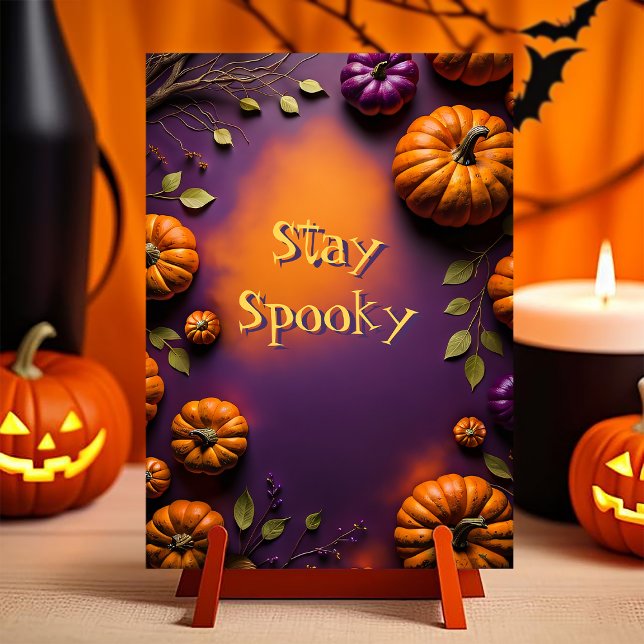 Halloween Pumpkins Postkarte (Customizable Halloween postcard. illustration full of pumpkins on orange and purple background)