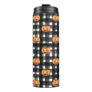 Halloween Pumpkins: Schachbrettmuster. Thermosbecher