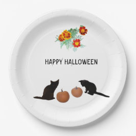 Halloween Pumpkins, Schwarze Katzen, Marigolds Pappteller