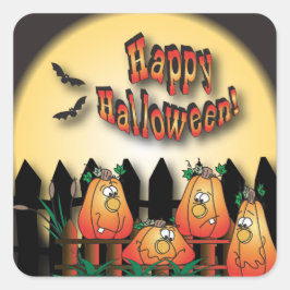 Halloween Pumpkins sitzen auf einem Zaun Quadratischer Aufkleber