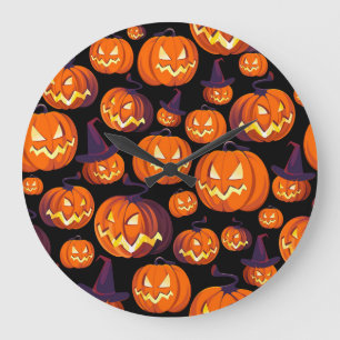 Halloween Pumpkins: Spooky Seamless Pattern. Große Wanduhr