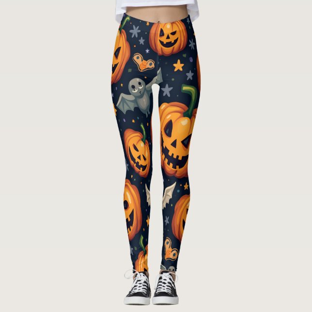 Halloween Pumpkins: Spooky Seamless Pattern. Leggi Leggings (Vorderseite)