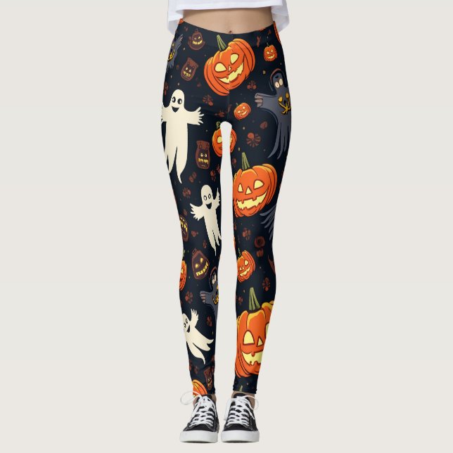 Halloween Pumpkins: Spooky Seamless Pattern. Leggi Leggings (Vorderseite)