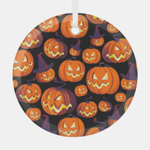 Halloween Pumpkins: Spooky Seamless Pattern. Ornament Aus Glas