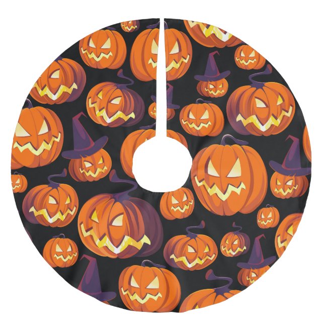 Halloween Pumpkins: Spooky Seamless Pattern. Polyester Weihnachtsbaumdecke (Vorderseite)