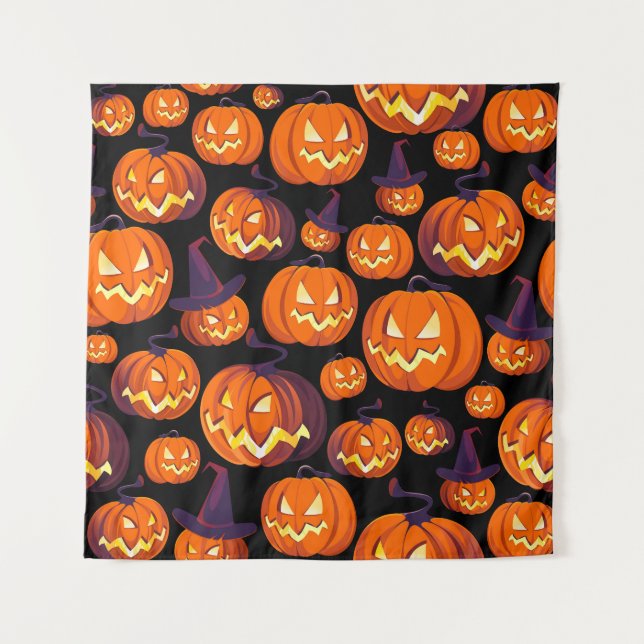 Halloween Pumpkins: Spooky Seamless Pattern. Wandteppich (Vorderseite)